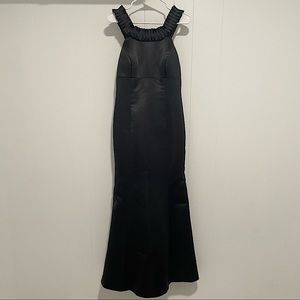 Bari Jay Black Accordion Halter Bridesmaid Mermaid Trumpet Long Gown with Bow